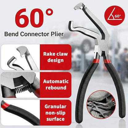 7-Piece Automotive Electrical Disconnect Pliers Set, Connector Removal Tool Kit with Straight & 60° Jaws, Hose Clamp Pliers, Terminal Pin Extractor for Secure Push-Tabs, MAF Sensors, Ignition Coils
