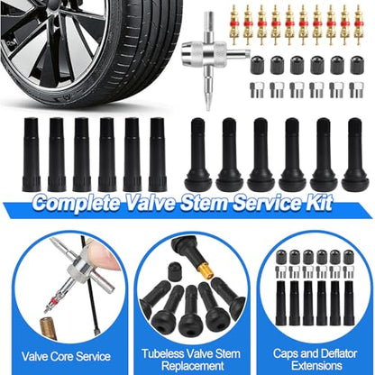 Tire Plug Kit, 130 PCS Tubeless Tire Repair Kit with Heavy-Duty Metal T-Handle Tools, Repair Strips, Screw-in Repair Plugs, Valve Stem Service Accessories & Hard Case for Car SUV Motorcycle ATV - color: 130Pcs Tire Repair Kit