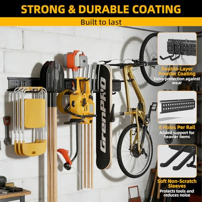 GRENPRO 66 Inch Garage Tool Organizer, 10 Assorted Hooks Heavy Duty Rack Holds 720 LBS - size: 66 inch