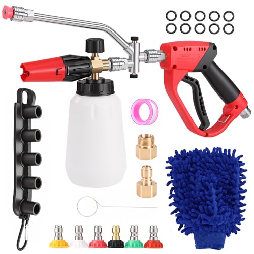 Foam Cannon for Pressure Washer, 5000 Psi, 1L, 6 Nozzles | 2-In-1 Foam And Rinse, Dual Connector, Adjustable Foam Output, 1/4" Quick Connect, Rust-Resistant Build - size: Dual Connector Kit