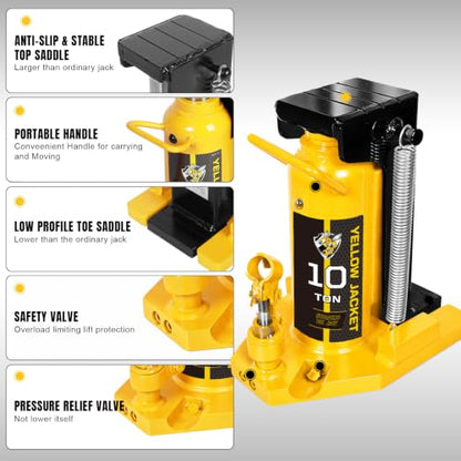 YELLOW JACKET Toe Jack 5 Ton Toe/ 10 Ton Top Capacity Hydraulic Machine Jack Lift,Air Hydraulic Claw Jack for Car Repair,Machinery,Industry Equipment - size: 10 Ton Top