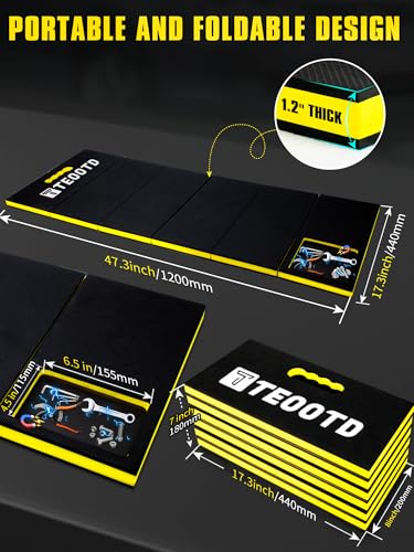 1.2" Extra Thick Foldable Mechanic Mat, Kneeling Pad with Magnetlc Tool Compartment, Waterproof Comfortable EVA Mat with Handle & Storage Belt for Workshop Repairing,Gardening 47.3x17.3x1.2