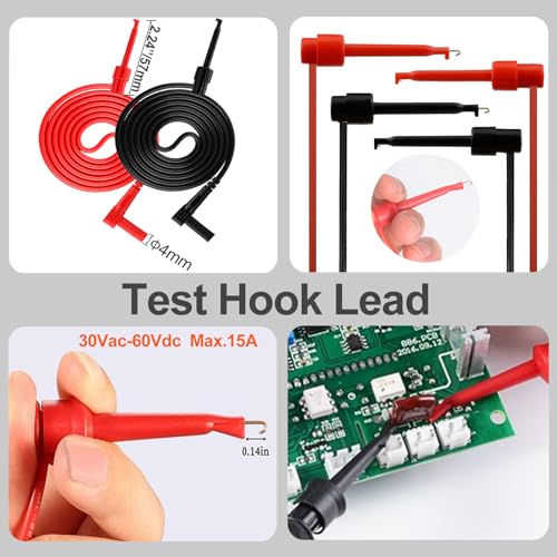 28PCS Multimeter Test Leads Kit with 6 Pockets Roll Up Tool Bag, Replaceable Wire Piercing Probes, Alligator Clips, Test Hook Clips, Test Tweezer for Digital Electrical Multimeter Testing