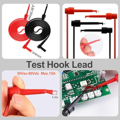 28PCS Multimeter Test Leads Kit with 6 Pockets Roll Up Tool Bag, Replaceable Wire Piercing Probes, Alligator Clips, Test Hook Clips, Test Tweezer for Digital Electrical Multimeter Testing