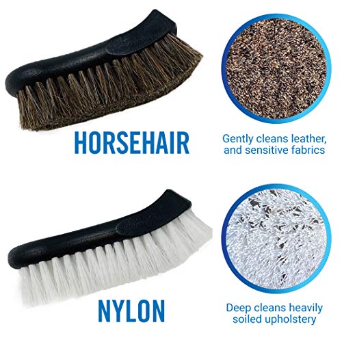 Upholstery Brush Set, Carpet and Car Cleaning Brushes, Horsehair Detailing Brush for Upholstery Cleaner, Leather, Interior, Boat, Couch, and Sofa Cleaning