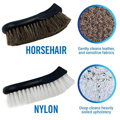 Upholstery Brush Set, Carpet and Car Cleaning Brushes, Horsehair Detailing Brush for Upholstery Cleaner, Leather, Interior, Boat, Couch, and Sofa Cleaning