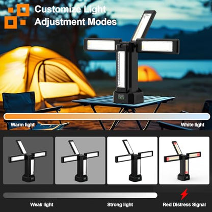 iodoo 13200mAh Rechargeable Solar Work Light with Remote and Portable Carrying Bag, 8000 Lumen Stepless Dimmable, 4 Lighting Modes, White/Warm/Nature/SOS for Outdoor Camping Car Work Emergency Light - size: Orange(Compact)