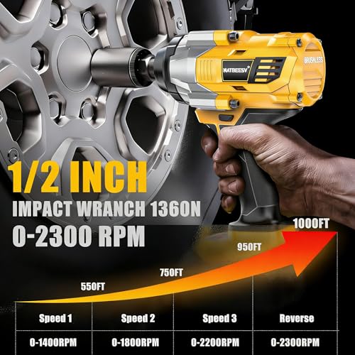 NATBEESY Cordless Impact Wrench Compatible with DeWalt 20V Battery: 1/2 Inch Hog Ring Impact Driver - High Torque - 1360N.m/1000Ft-lbs Cordless Impact Gun - Brushless Motor with LED Light - Tool Only - style: 1360N.M