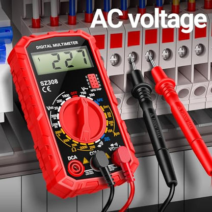 ANENG Multimeter,SZ308 DC AC Volt Meter,Ohm Digital Multimeter Tester,Measures Voltage,Current,Resistance,Continuity,Diodes, Electrical Tester for Househould Tools,Automotive Battery Test(Red) - style: SZ308 Red (With 16-piece test set)