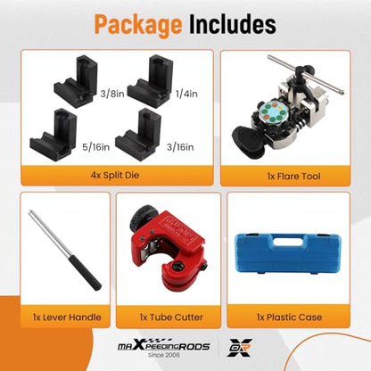 maXpeedingrods Brake Line Flaring Tool Kit, 45 Degree Flaring Tool Set, Single Bubble Double Flare Tool Kit for Brake Lines, Professional Brake Tube Line Flaring Tool for 3/16" 1/4" 5/16" 3/8" Tubes