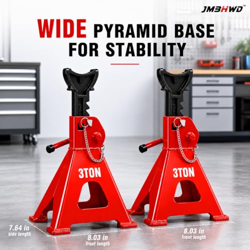 Jack Stands, 3 Ton Jack Stand with Double Pin Locking, Safety Stands for Home Garage Vehicle Repair Car Lift Supports Jack, 1 Pair, Red - color: Red