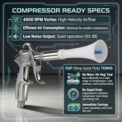 LE LEMATEC Vortex Air Gun, 4000 RPM Compressor Car Detailing Tool | Tornado upholstery & carpet cleaner, interior dust blaster, blower nozzle, low noise, lightweight - size: 4,000 RPM
