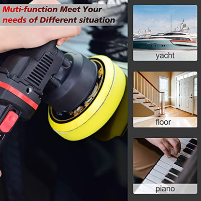 AOBEN Car Buffer Polisher,6 inch Dual Action Polisher,Random Buffer Polisher kit with 6 Variable Speed 1000-4500rpm,Detachable Handle,4 Buffing Pads for Car detailing Polishing and Waxing - size: AT3501-7