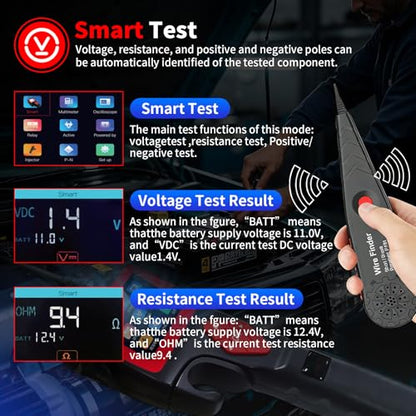 P200 Power Circuit Probe Tester, 9V-30V Automotive Electrical Circuit Tester with 2.4" LCD Screen, Multi-Function Car Diagnostic Tool for Voltage Resistance Relay Injector Test