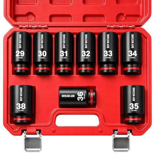 1/2" 9PCS Socket Set, Axle Nut Socket, Impact Socket 1/2 Drive Socket 29mm,30mm,31mm,32mm,33mm,34mm,35mm,36mm,38mm Socket,6 Point - size: 1/2" 9PCS Socket Set Metric