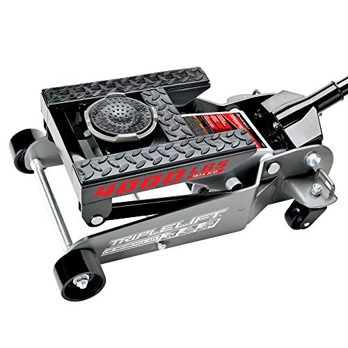 Powerbuilt 2 Ton Triple Lift Floor Jack, Works on Cars, Trucks, Motorcycles, ATV's, Transmissions, 4-3/4 to 17 in. Range, Wide and Stable, Locking Safety Bar - 620422E - color: Black, size: 2 Ton