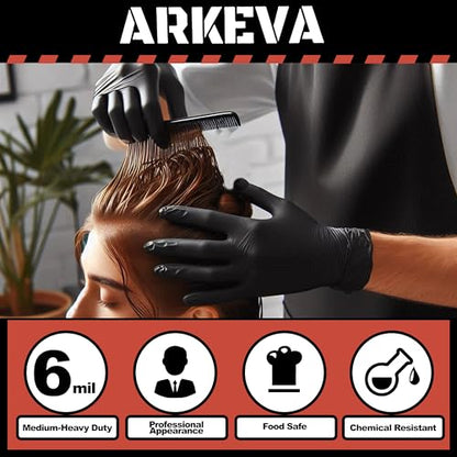 ARKEVA Black Nitrile Disposable Gloves 6 Mil. Chemical Resistance, Tear-Resistance, Latex & Powder Free - size: Medium