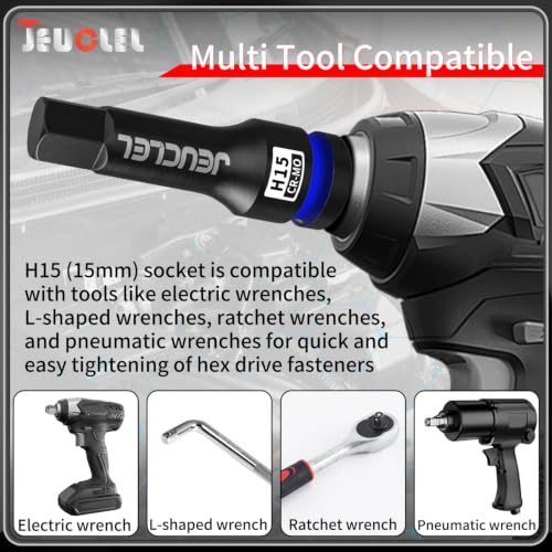 15mm Hex Impact Bit Socket, H15 1/2" Drive Allen Socket, Cr-Mo | 3-Inch, Lengthen Hex Screwdriver Adapter for Electric Ratchet Wrenches Fastening Screws, Socket Wrench, Head Drill - size: 1PC | H15 15MM