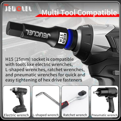 15mm Hex Impact Bit Socket, H15 1/2" Drive Allen Socket, Cr-Mo | 3-Inch, Lengthen Hex Screwdriver Adapter for Electric Ratchet Wrenches Fastening Screws, Socket Wrench, Head Drill - size: 1PC | H15 15MM