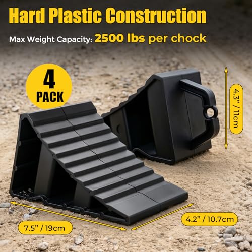 Camper Wheel Chocks, Anti-Slip Tire Blocks, Easy to Place & Remove | Portable Wheel Stoppers for RV Camping & Trailer Parking, Stackable Stabilizers with Secure Grip on Gravel, Mud & Slopes