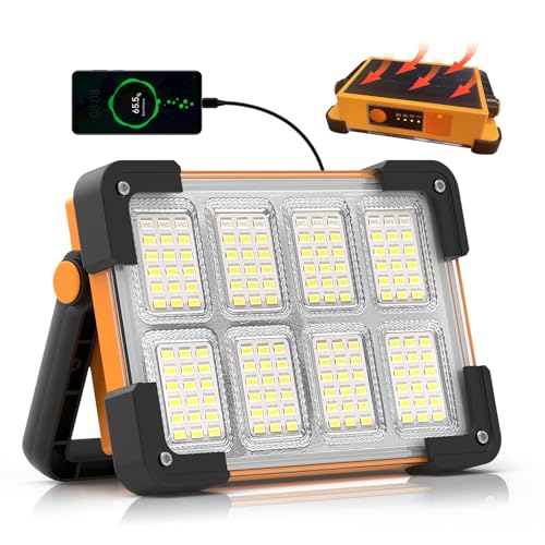 120W Solar Rechargeable Work Light, 144 LED 10000LM Led Work Light with 4 Modes, Portable Flood Light with Stand, IP66 Waterproof Outdoor Working Light for Emergency Mechanic Camping Repair (Yellow) - color: Yellow