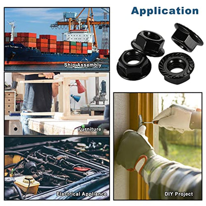 8-32 Serrated Flange Hex Lock Nuts, Stainless Steel 18-8 (304), Black Oxide, 50 PCS - color: Black, size: 8-32