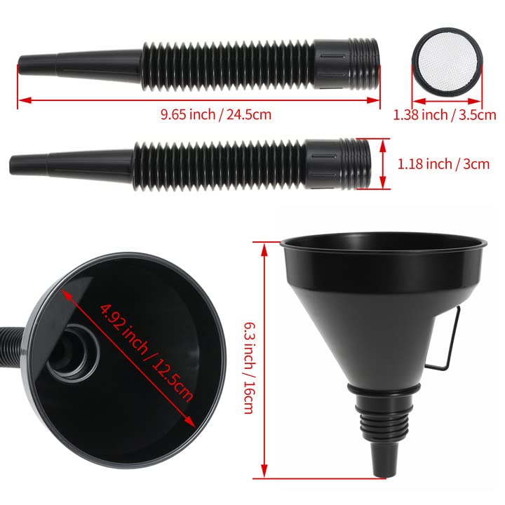 Wide Mouth Oil Funnel with Flexible Extension Nozzle Hose with Handle Mesh Screen Filter for Cars Motorcycles Engine Oil Kerosene Gasoline Gas Fuel Diesel Water Fluid Coolant Liquid