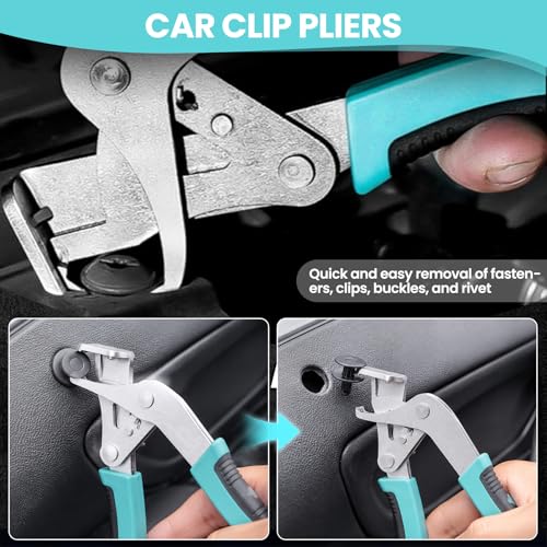 Car Clip Pliers, Panel Clip Removal Tool with 2Pcs Stainless Steel Fastener Remover for Disassembling Automotive Interior, Door Panel Dashboard, Buckles, Plastic Trim Clips, Rivets - color: 1set