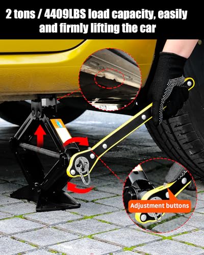 1.5-ton Scissor Jack in Your car's Roadside Emergency kit, Must-Have Spare tire Replacement Stand Tool for Your Vehicle, Telescoping Lug Nut Removal Tool, Ratchet Wrench, Tire Pressure Gauge (1.5T)