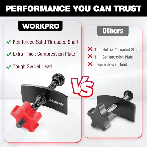 WORKPRO Heavy Duty Brake Caliper Compression Tool with 2 Caliper Hangers | Disc Brake Pad Spreader Tool for Compressing Inner Pad, Swivel Joint Brake Piston Compressor Tool for Cars & Light Trucks - size: Heavy Duty with 2 Hangers