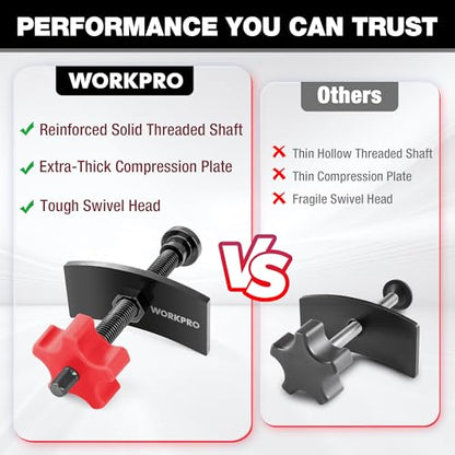 WORKPRO Heavy Duty Brake Caliper Compression Tool with 2 Caliper Hangers | Disc Brake Pad Spreader Tool for Compressing Inner Pad, Swivel Joint Brake Piston Compressor Tool for Cars & Light Trucks - size: Heavy Duty with 2 Hangers