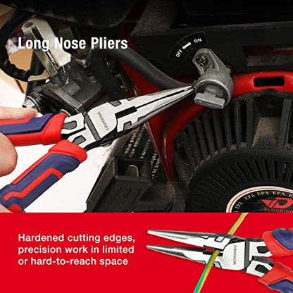 WORKPRO Pliers Set, 5-Piece Premium Cr-V Pliers Kit with Storage Pouch | 6 Inch Slip Joint, Long Nose, Diagonal Cutter, 8 Inch Groove Joint, 7 Inch Linesman, Ergonomic Grip, for Basic Repair - size: 5-piece