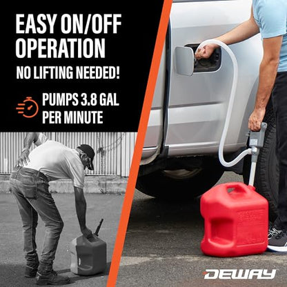 Deway Automatic Fuel Transfer Pump, Powerful AA Battery Powered with USB-C Power Option, 51" Extra Long Hose Fits All Size Cans, Portable Liquid Pump Transfers at 3.8 Gal/Minute - style: Basic No Auto-Stop