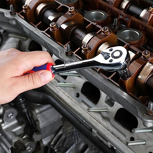 WORKPRO 32-Piece 3/8-inch Drive Metric Sockets and Ratchet | 30 Metric Deep and Shallow Sockets, 6-20mm with Magnetic Organizer, 72-Tooth Quick Release Reversible Ratchet, Auto Repair