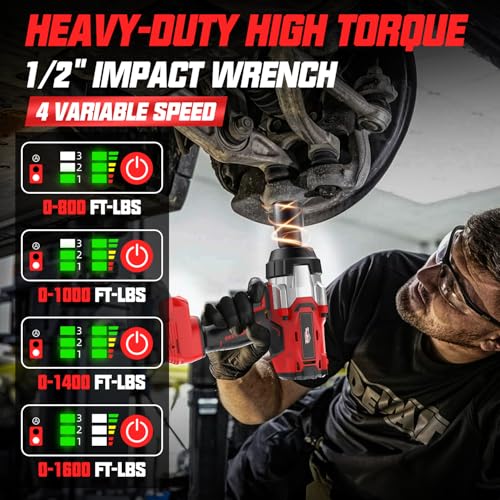 Cordless Impact Wrench 1/2" Compatible with Milwaukee 18V Battery, 1600Ft-lbs(2200N.m) High Torque Impact Gun Heavy Duty, Brushless Electric Power Impact Driver with 4 Speed Modes & LED Work Light - size: 1/2" 2200NM Compatible with Milwaukee
