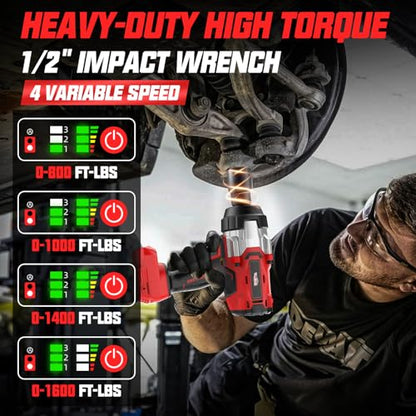 Cordless Impact Wrench 1/2" Compatible with Milwaukee 18V Battery, 1600Ft-lbs(2200N.m) High Torque Impact Gun Heavy Duty, Brushless Electric Power Impact Driver with 4 Speed Modes & LED Work Light - size: 1/2" 2200NM Compatible with Milwaukee