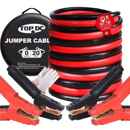 TOPDC Jumper Cables 0 Gauge 20FT 1000Amp Heavy Duty for Cars | Heavy duty 0 Gauge jumper cables provide a 20 Feet reach and 1000A rating for cars and diesel trucks. - size: 0Gauge 20FT