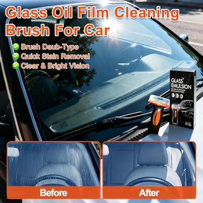 Glass Oil Film Remover for Car, Windshield Oil Film Remover, Roll-On Car Glass Cleaning Brush, Removes Smudges, Rain Fog, Improve Clarity for Driving, Clear Vision Glass Cleaner Tool (100ML, 1PC)