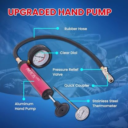MOCA 14-Piece Aluminum Radiator Pressure Tester Tool Kit, Vacuum Pressure Cooling System Coolant Pressure Leak Detector with Hand Pump and Adapters for Automotive Vehicles - size: 14 PCS