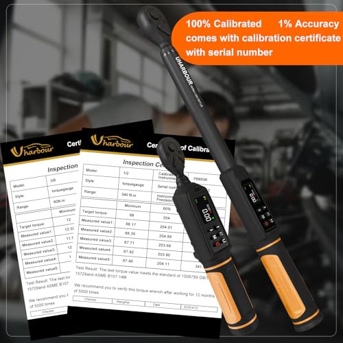 Uharbour Digital Torque Wrench Set, 1/2"&3/8" Torque Wrench Digital with Dual Direction Ratchet, 3.8-250.8 Ft.lb & 0.66-44.29Ft.lbs Range, ±1% Accuracy with Vibration, Buzzer and LED Alert
