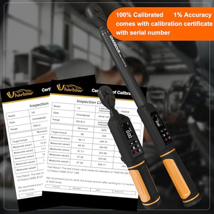 Uharbour Digital Torque Wrench Set, 1/2"&3/8" Torque Wrench Digital with Dual Direction Ratchet, 3.8-250.8 Ft.lb & 0.66-44.29Ft.lbs Range, ±1% Accuracy with Vibration, Buzzer and LED Alert
