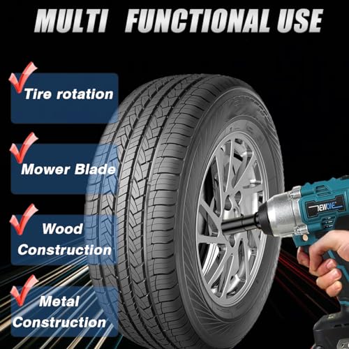 NEWONE 20v Brushless Crodless Impact Wrench, 370 Ft-lbs (500N.m) Impact Gun 1/2 inch with 1pcs 4.0AH Battery,6pcs Drill/Driver Bits,4 Sockets,Charger - color: Blue and Black