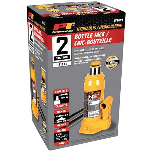 Performance Tool W1621 2-Ton (4,000 lbs.) Heavy Duty Hydraulic Bottle Jack,Yellow - size: 2-Ton