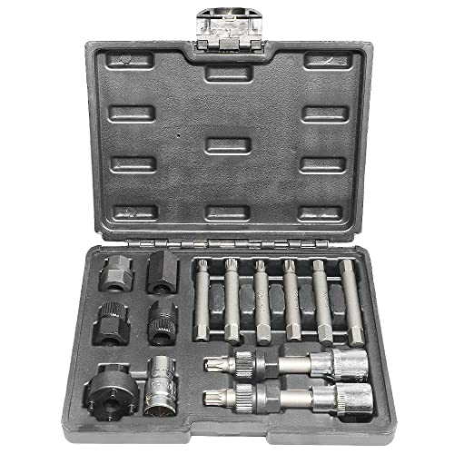 14 Piece Alternator Pulley Remove Kit Free Wheeling Pulley Remover Socket Drills Compatible with Ford Compatible with GM/VW
