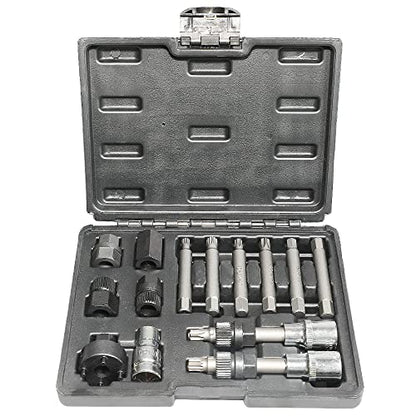 14 Piece Alternator Pulley Remove Kit Free Wheeling Pulley Remover Socket Drills Compatible with Ford Compatible with GM/VW