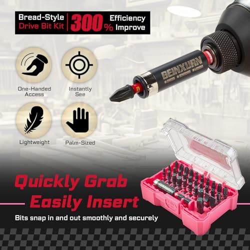 Geinxurn 32Pieces Impact Screwdriver Bits Set, S2 Steel Magnetic Phillips/Slotted/Square/Torx/Hex Muliti Insert Bits Tips Set with Impact Bit Holder and 1/4”Socket Adapter(Pink Storage Box Case) - style: FQ032025-APK