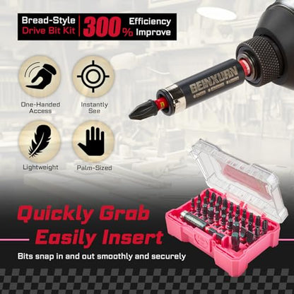 Geinxurn 32Pieces Impact Screwdriver Bits Set, S2 Steel Magnetic Phillips/Slotted/Square/Torx/Hex Muliti Insert Bits Tips Set with Impact Bit Holder and 1/4”Socket Adapter(Pink Storage Box Case) - style: FQ032025-APK