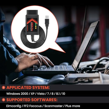 ELM327 OBD2 Adapter Compatible with F150 F250 and More, for MS/HS CAN Automatically Switch, OBDII Diagnostic Scanner via USB for Windows only - color: OBD2 Adapter