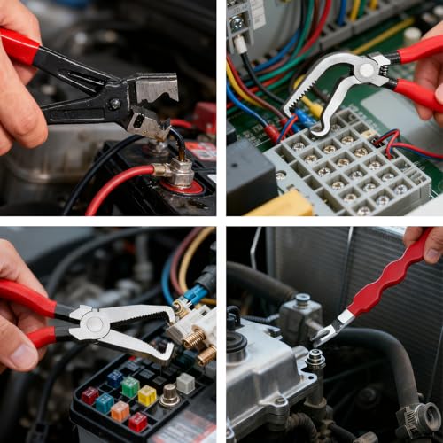 Electrical Disconnect Pliers 4pack Fuel Line Clip Removal Tool | Automotive Tools Connector Clamps, Ignition Coil Safety Wire Plier, for Cars Trucks Clamp Repair - color: Red