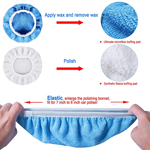 SIQUK 16 Pieces 7 Inch Buffing Pads Foam Polishing Pad Kit Polisher Pads Bonnets Wax Buffer Polish Pads Car Buffer Attachment for Drill - size: 7 Inch
